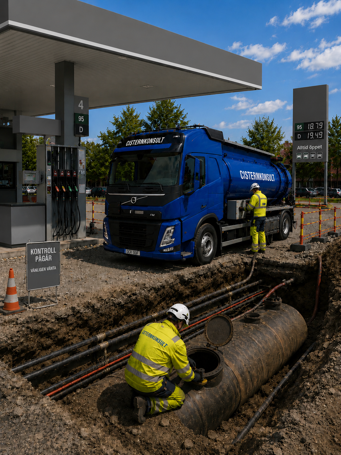 Cisternkonsult utför kontroll av drivmedelsanläggning och underjordisk cistern